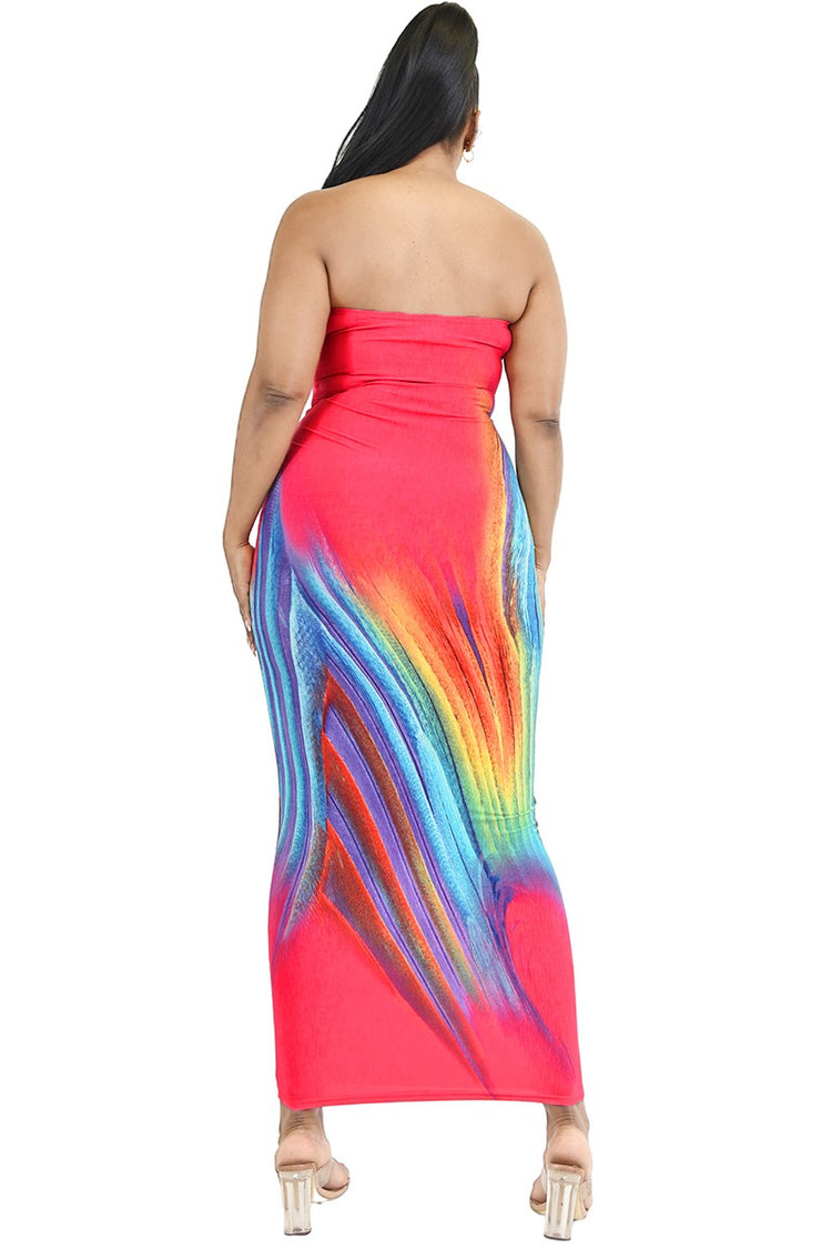 PLUS SLEEVELESS COLOR BRUSHED TUBE MAXI DRESS