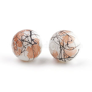 Drawbench & Baking Painted Glass Beads Strands, Round, Camel Lt gray Purple