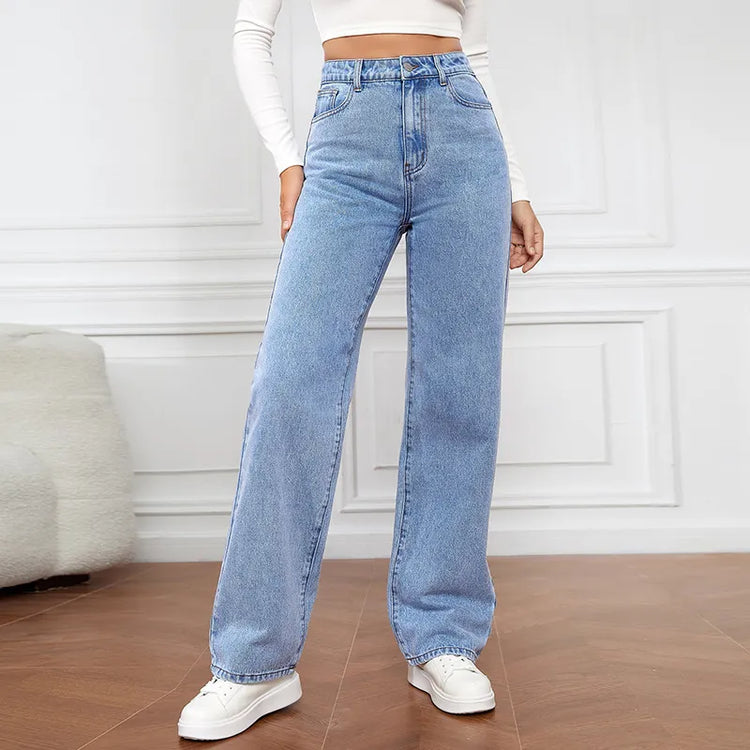 Women's Daily Streetwear Solid Color Full Length Washed Jeans (China Sized)