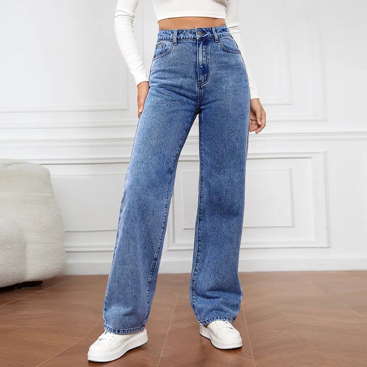 Women's Daily Streetwear Solid Color Full Length Washed Jeans (China Sized)