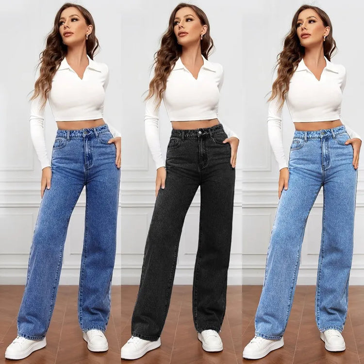 Women's Daily Streetwear Solid Color Full Length Washed Jeans (China Sized)