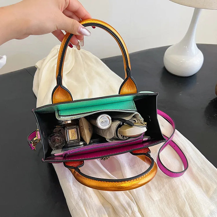 Women's Pu Leather Color Block Solid Color Streetwear Square Zipper Handbag Crossbody Bag