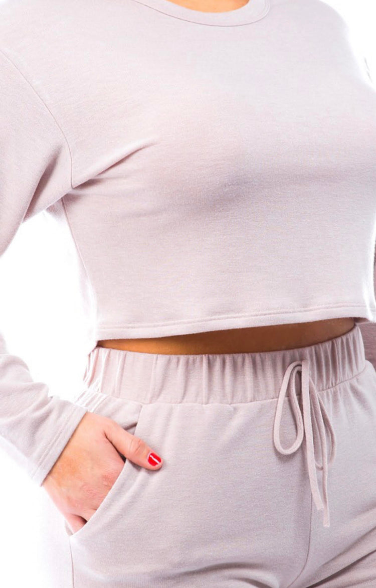 PLUS SIZE SOLID CROP & JOGGER PANTS SET 2pc