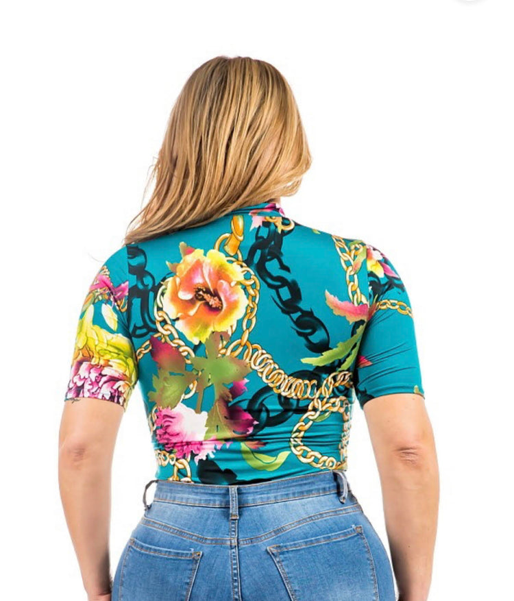 PLUS FLORAL ASYMMETRIC CUTOUT BODYSUIT Navy blue