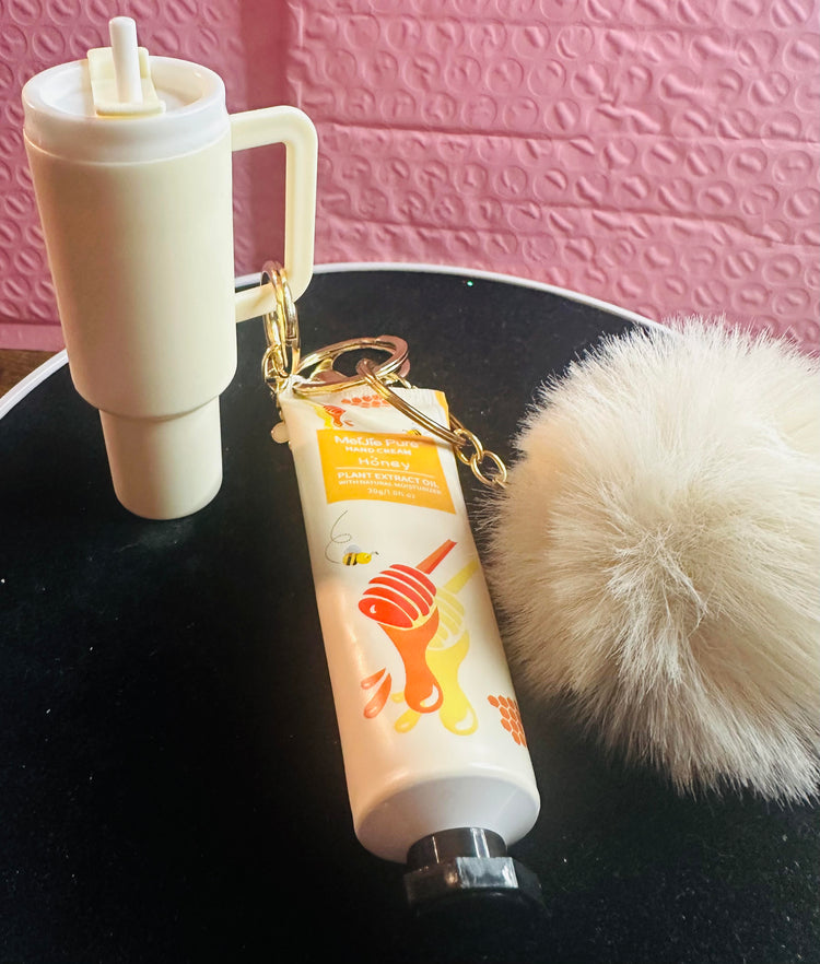 Mini Lip Balm Keychain Set With Hand Lotion