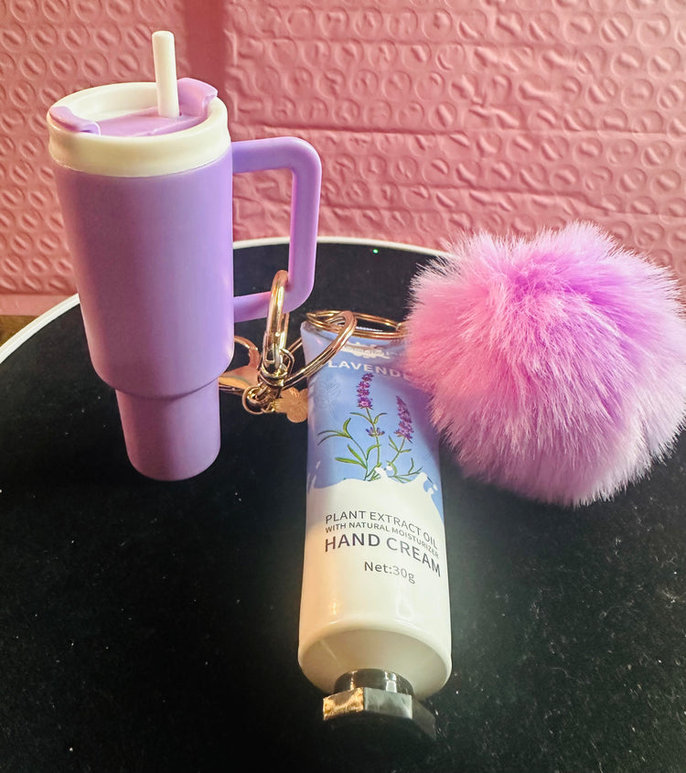 Mini Lip Balm Keychain Set With Hand Lotion