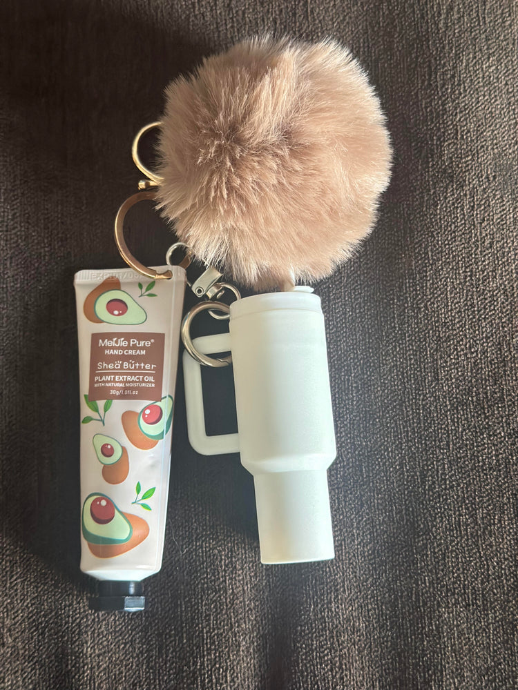 Mini Lip Balm Keychain Set With Hand Lotion