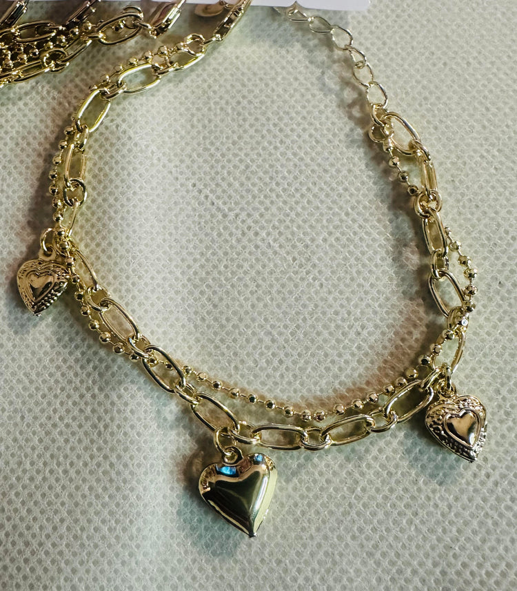 Gold Plated Bracelets /Anklets and Heart Necklace Set
