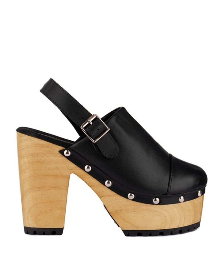 Black Wooded Clogs.