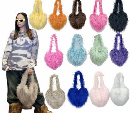 Furry Heart-shaped Zipper Bags