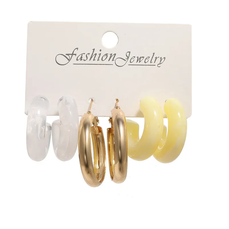 1 Set Fashion C Shape Pearl Alloy Resin Earrings