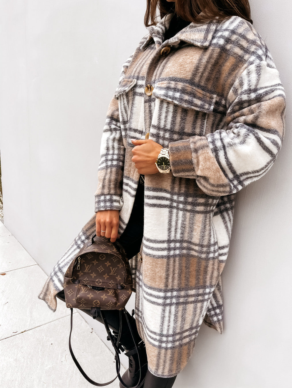 Women's Elegant Fashion Plaid Button Single Breasted Coat