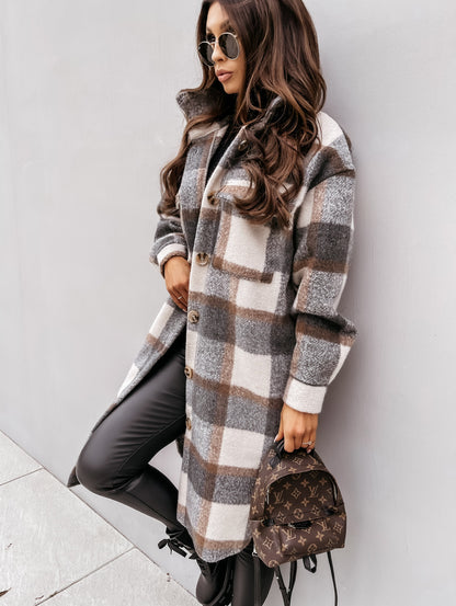 Women's Elegant Fashion Plaid Button Single Breasted Coat