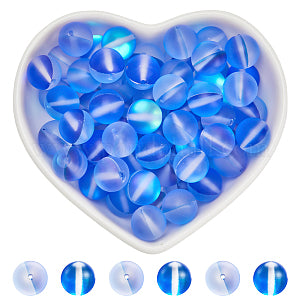 Glass Beads, Holographic Beads, Dyed, Frosted, 10mm, Hole: 1mm, 80pcs