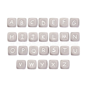 26Pcs 26 Style Silicone Alphabet Beads for Bracelet or Necklace Making, Letter Style, Cube