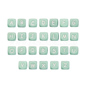 26Pcs 26 Style Silicone Alphabet Beads for Bracelet or Necklace Making, Letter Style, Cube