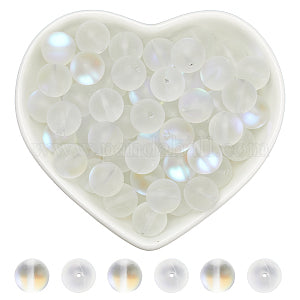 Glass Beads, Holographic Beads, Dyed, Frosted, 10mm, Hole: 1mm, 80pcs