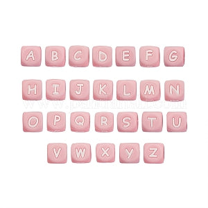 26Pcs 26 Style Silicone Alphabet Beads for Bracelet or Necklace Making, Letter Style, Cube
