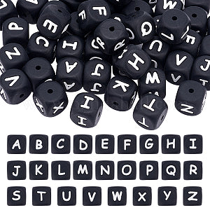 26Pcs 26 Style Silicone Alphabet Beads for Bracelet or Necklace Making, Letter Style, Cube