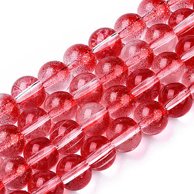 Transparent Spray Painted Glass Bead Strands, with Golden Foil, Round, Camellia, 10mm 40 or more beads per strand.