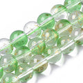 Transparent Spray Painted Glass Bead Strands, with Golden Foil, Round, Lime Green, 10mm 40 or more beads per strand.
