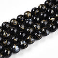 Black Painted Glass Beads Strands, Round,
