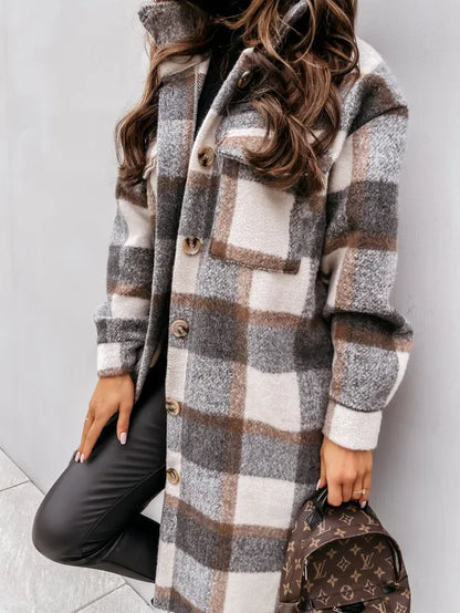 Women's Elegant Fashion Plaid Button Single Breasted Coat