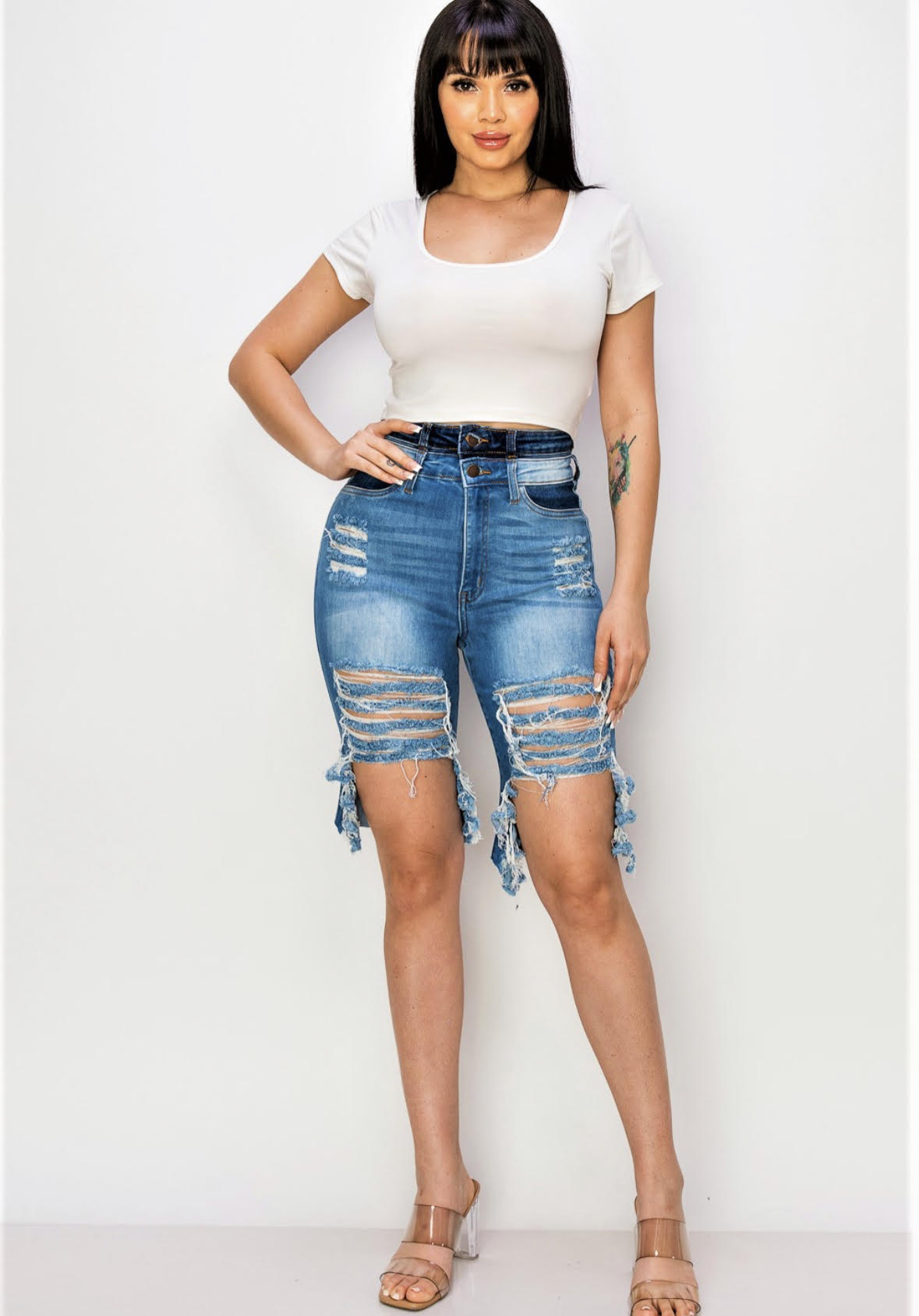 High Rise Double Waist Bermuda Shorts