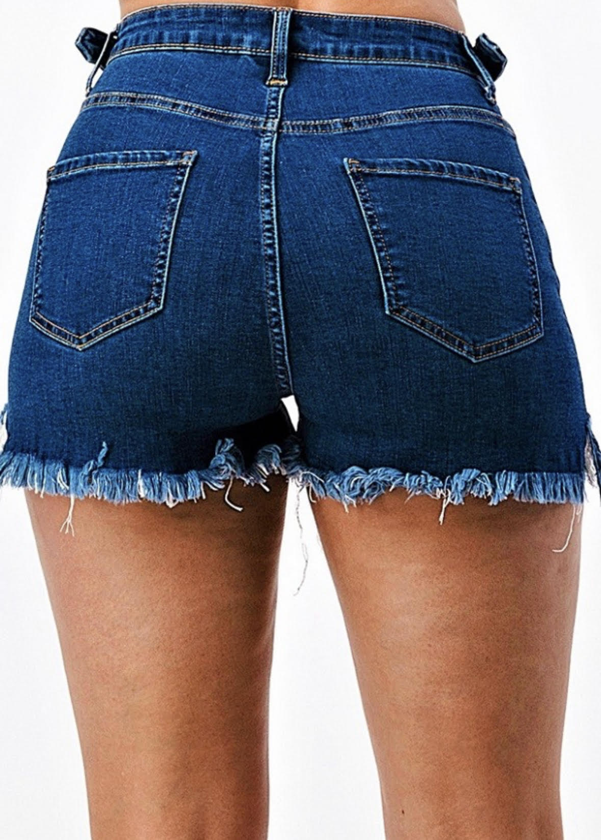 Distressed -Waist Cut Out -Buckle Shorts