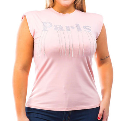 PLUS SIZE RHINESTONE & TASSLE SLEEVELESS T-SHIRTS( Runs Small)