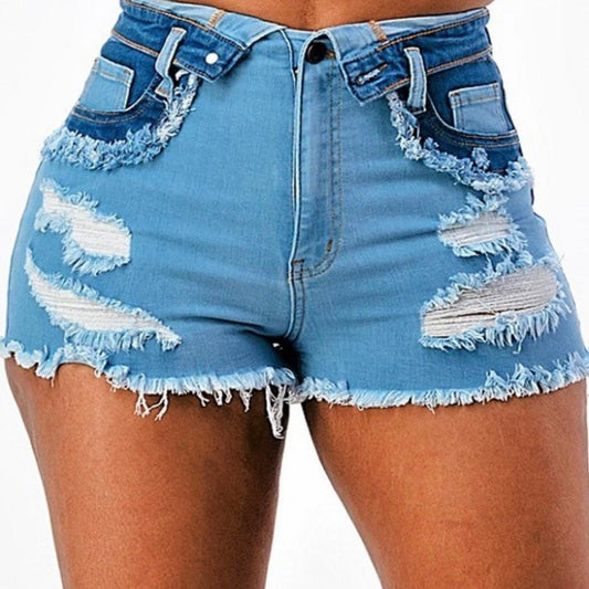 High Rise Fold Over Waist Duo Blue Denim Shorts **** SIZE 10=13