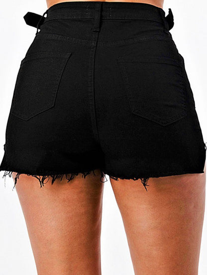 High Rise Waist Buckle Black Shorts