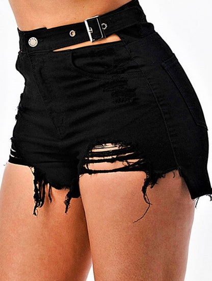 High Rise Waist Buckle Black Shorts