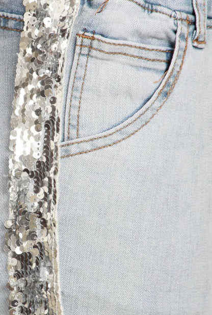 Mid-Rise Denim Joggers w Sequined Embellished Trim.