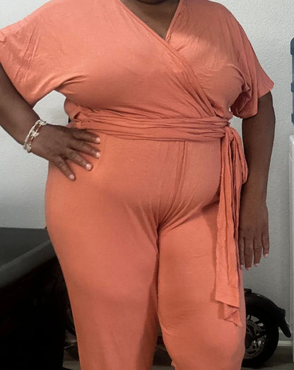 Peach 2pc Wrap around shirt and pant set