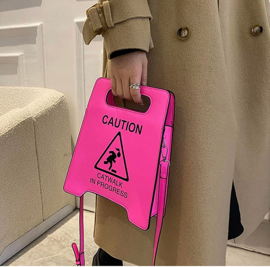 Hot Pink Caution Cat Walk Purse