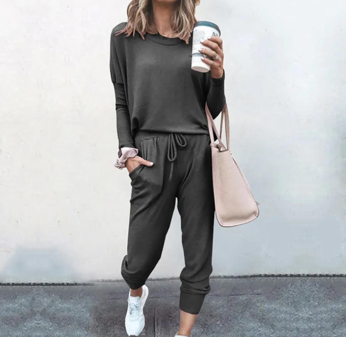 Women's Fashion Solid Color Cotton Polyester Patchwork Pants Set