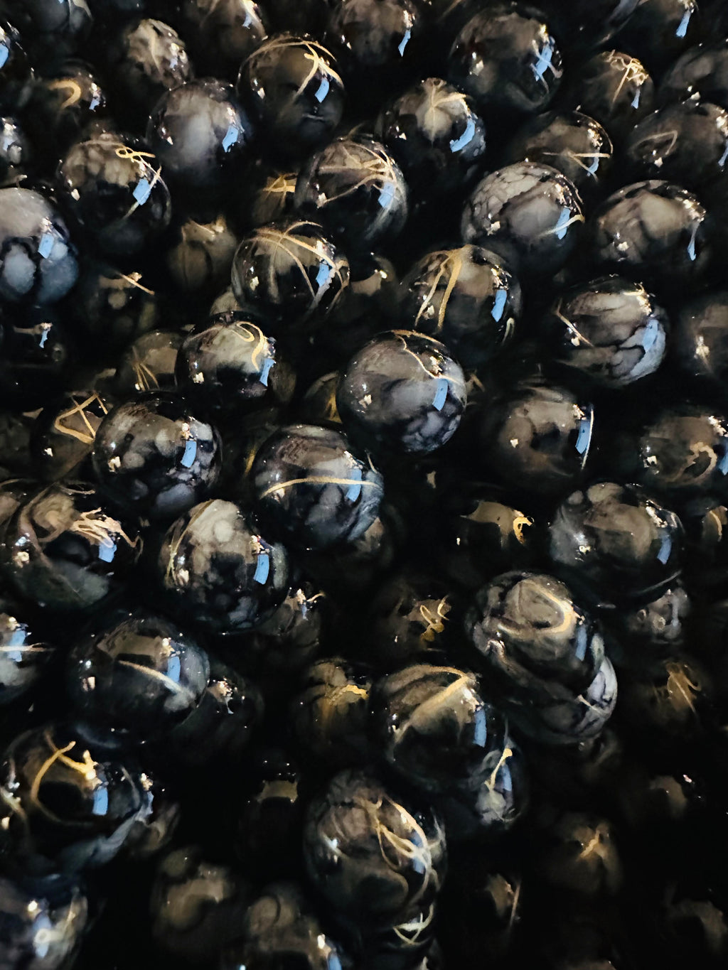 Black Painted Glass Beads Strands, Round,
