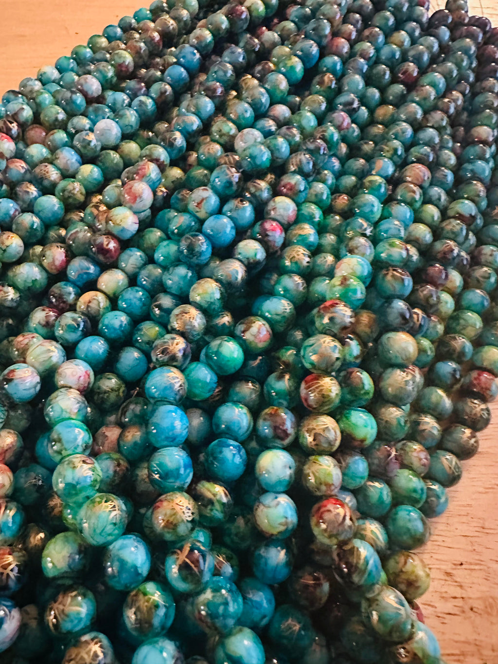 Teal Painted Glass Beads Strands