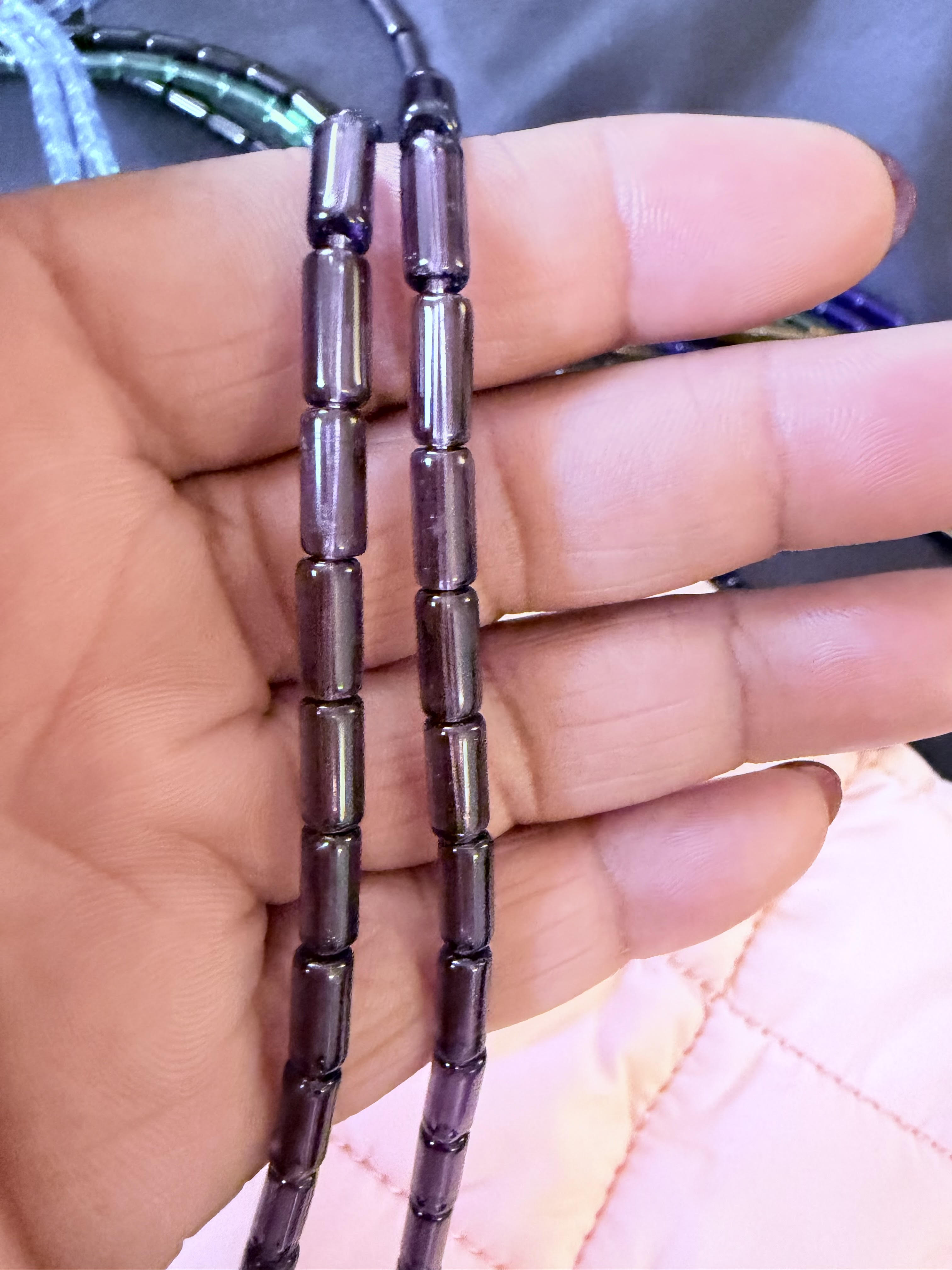 Transparent Glass Beads Strands, Tube, Mixed Color, 9x4mm, Hole: 0.5mm, about 32~33pcs/strand, 12 inch
