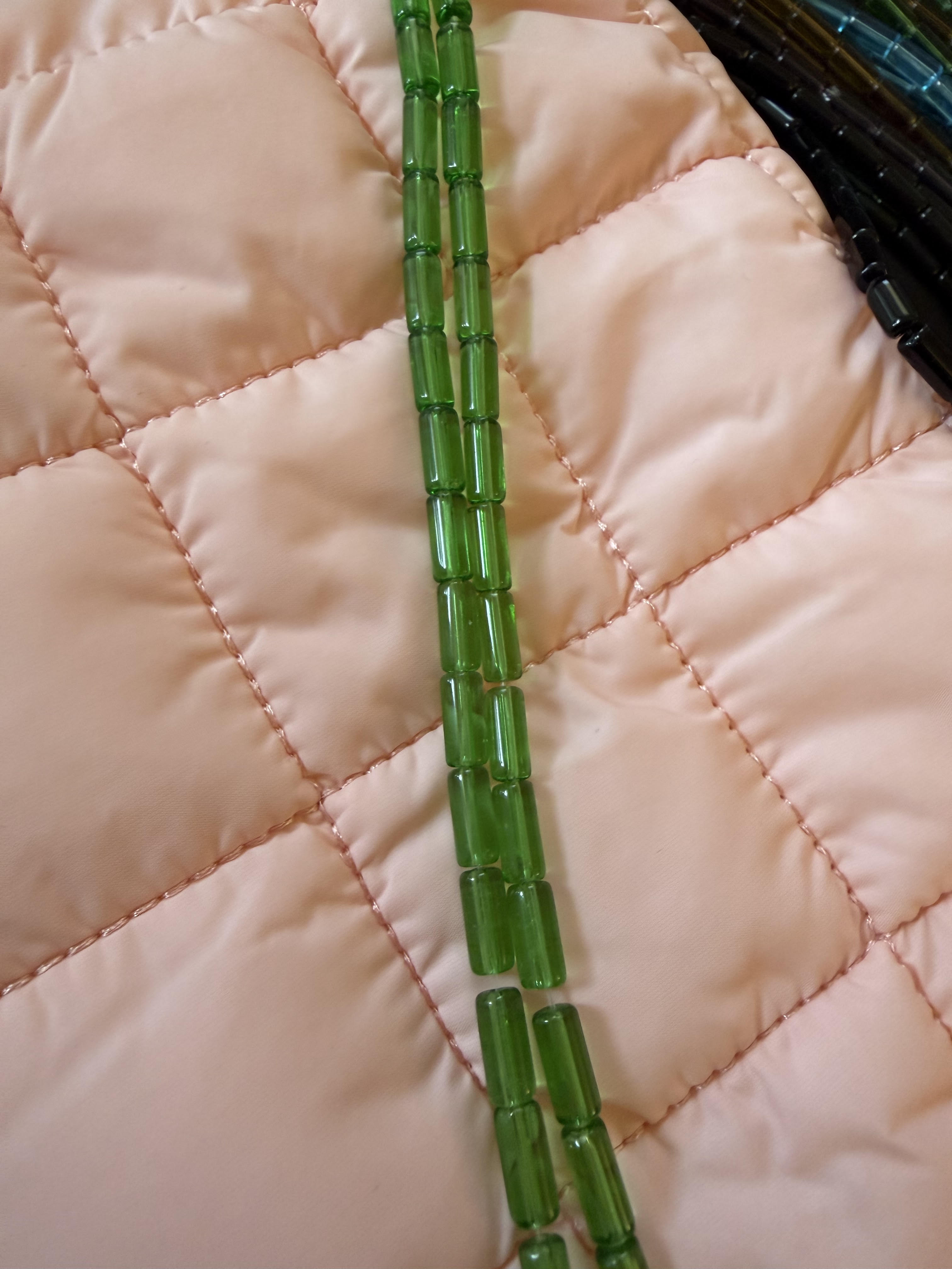 Transparent Glass Beads Strands, Tube, Mixed Color, 9x4mm, Hole: 0.5mm, about 32~33pcs/strand, 12 inch
