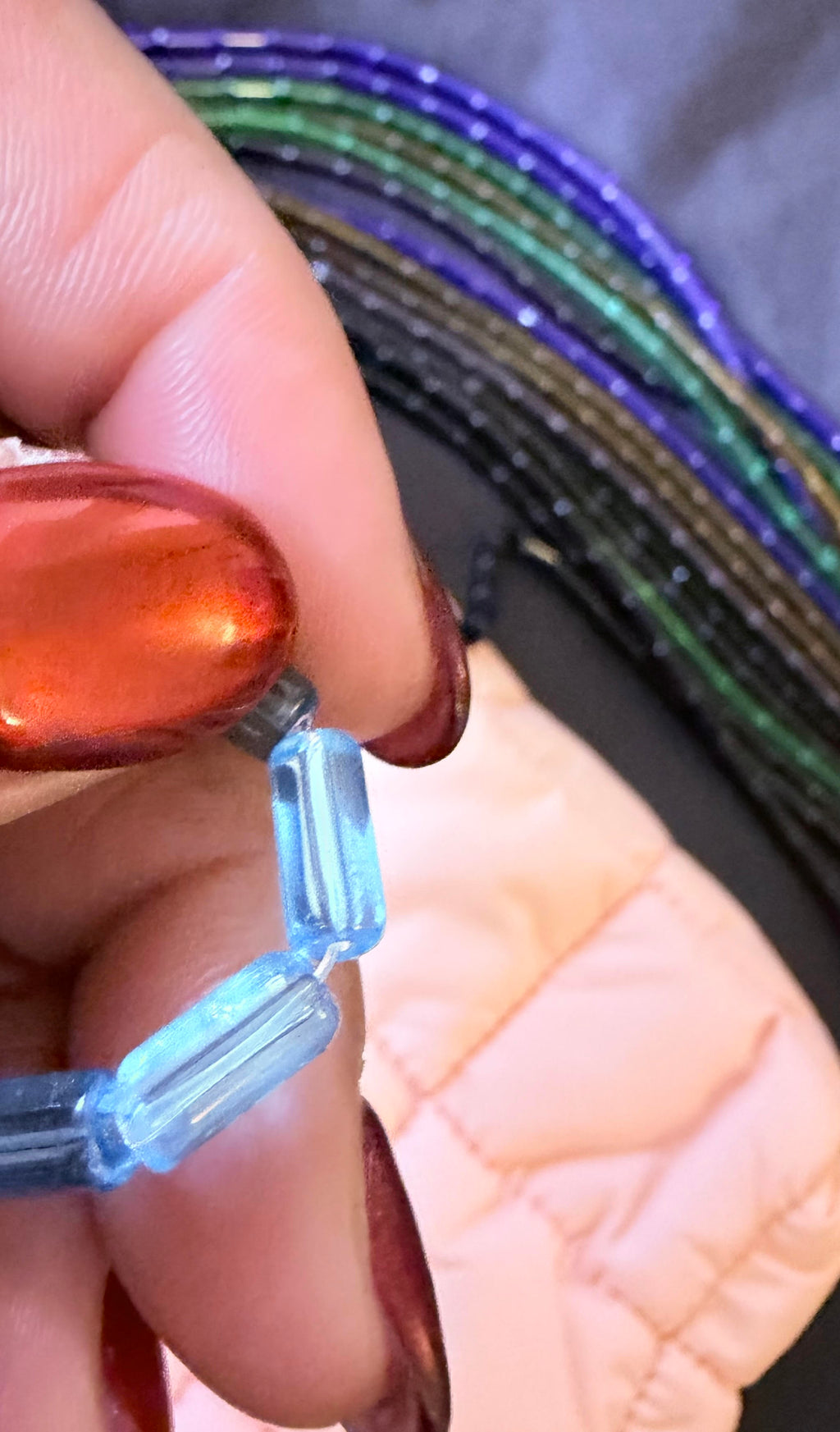 Transparent Glass Beads Strands, Tube, Mixed Color, 9x4mm, Hole: 0.5mm, about 32~33pcs/strand, 12 inch