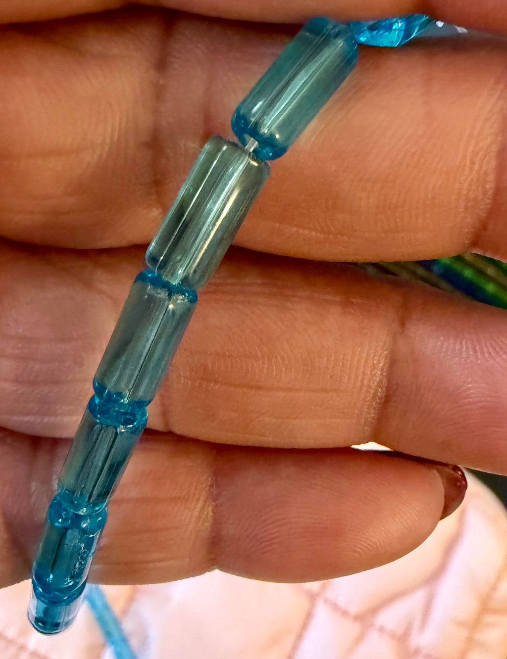 Transparent Glass Beads Strands, Tube, Mixed Color, 9x4mm, Hole: 0.5mm, about 32~33pcs/strand, 12 inch