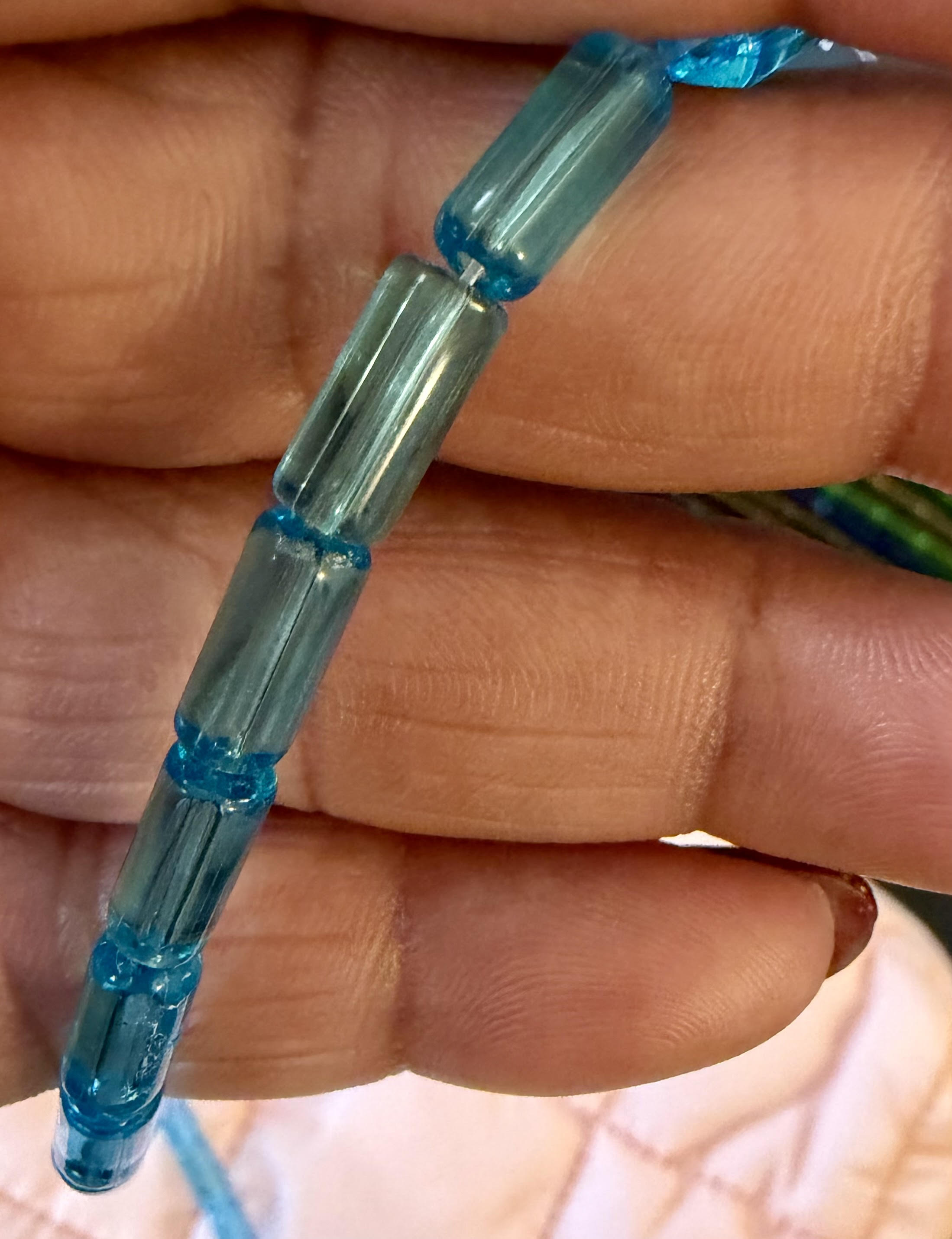 Transparent Glass Beads Strands, Tube, Mixed Color, 9x4mm, Hole: 0.5mm, about 32~33pcs/strand, 12 inch