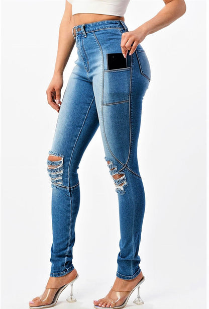 Cell Phone Pocket Skinny Leg Jeans (Some Stretch)