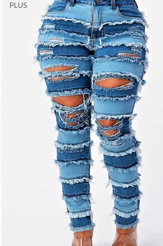 Plus High  Rise Patchwork Skinny Jeans