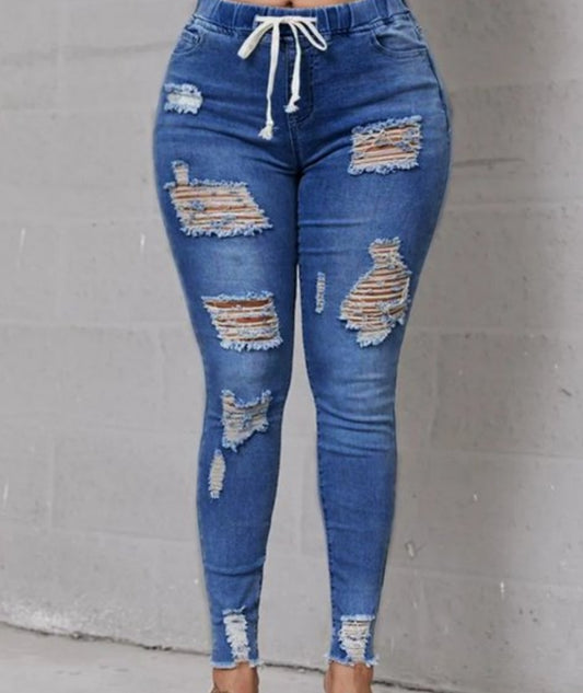 HIGH WAIST STRETCHY RIPPED JEANS