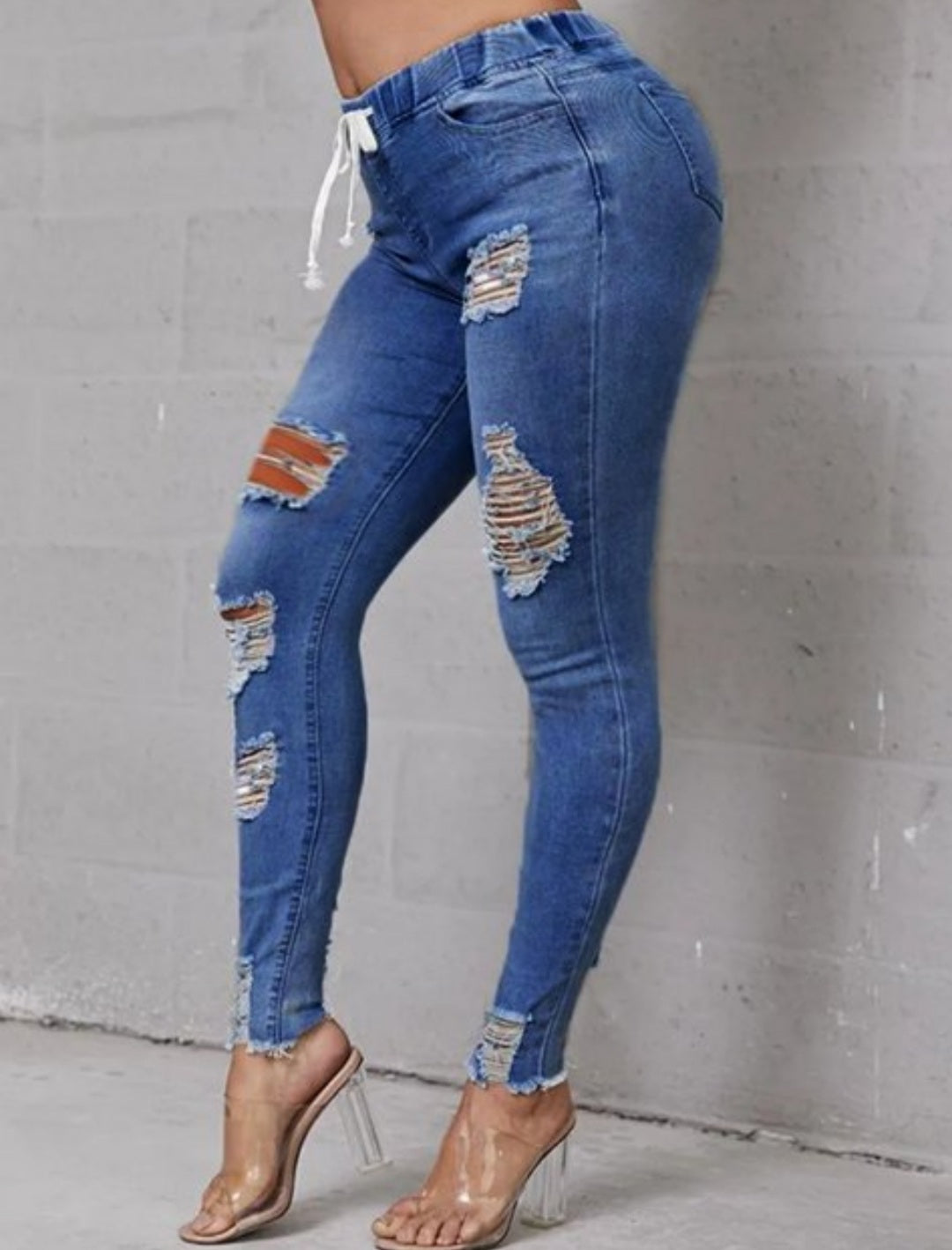 HIGH WAIST STRETCHY RIPPED JEANS