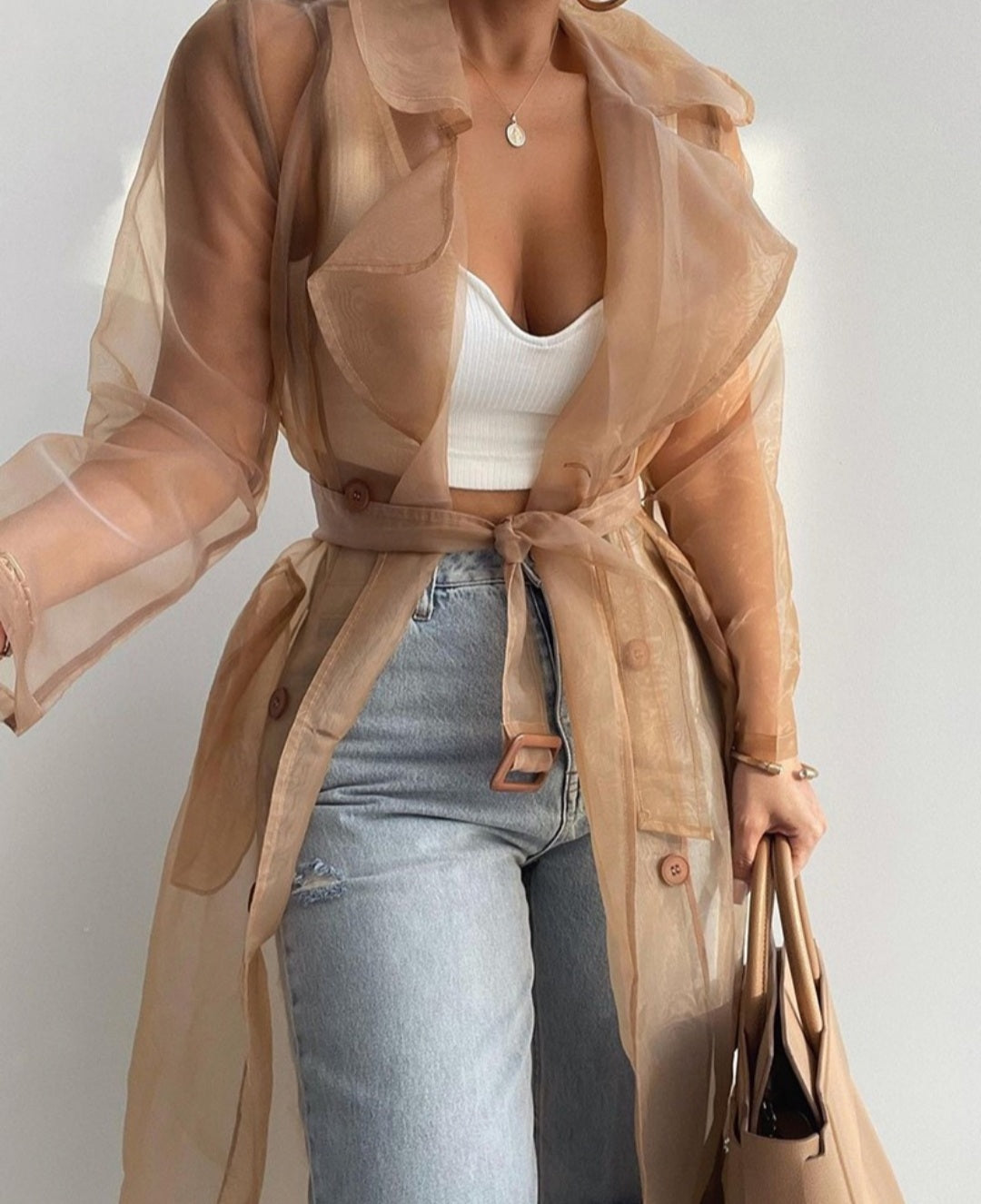 SHEER MESH LONG SLEEVE COAT