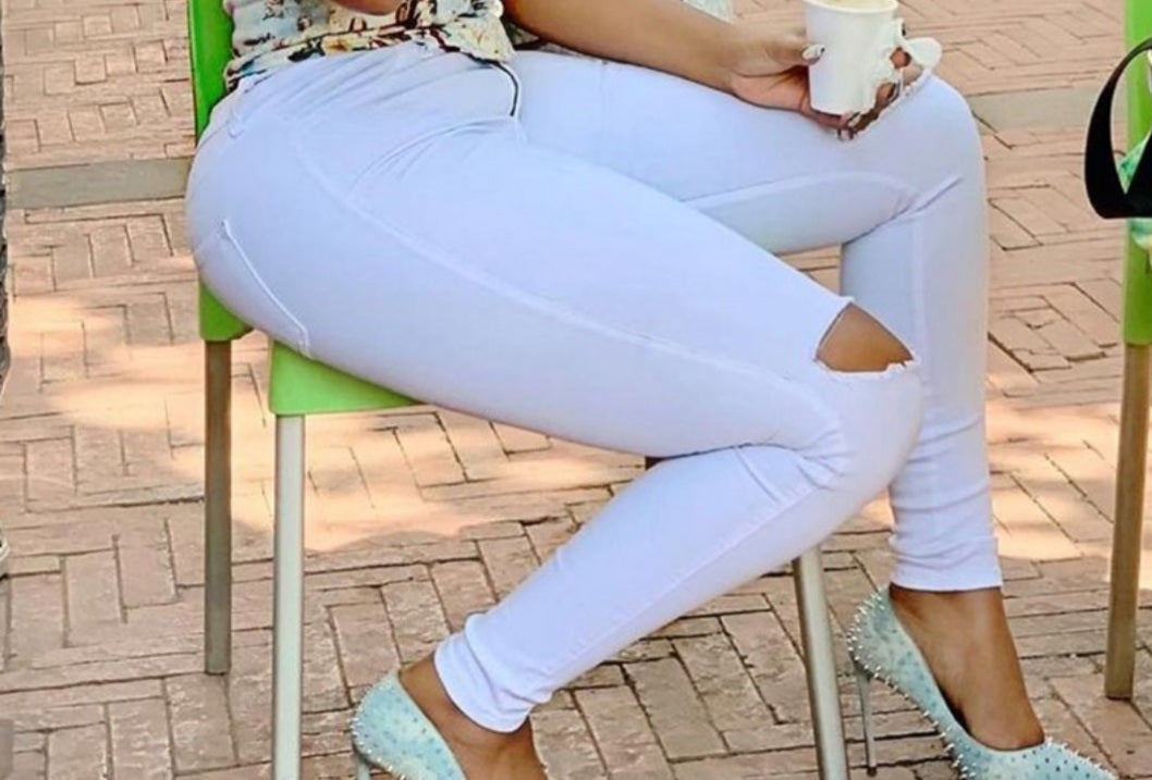 White Cutout Ripped Jeans